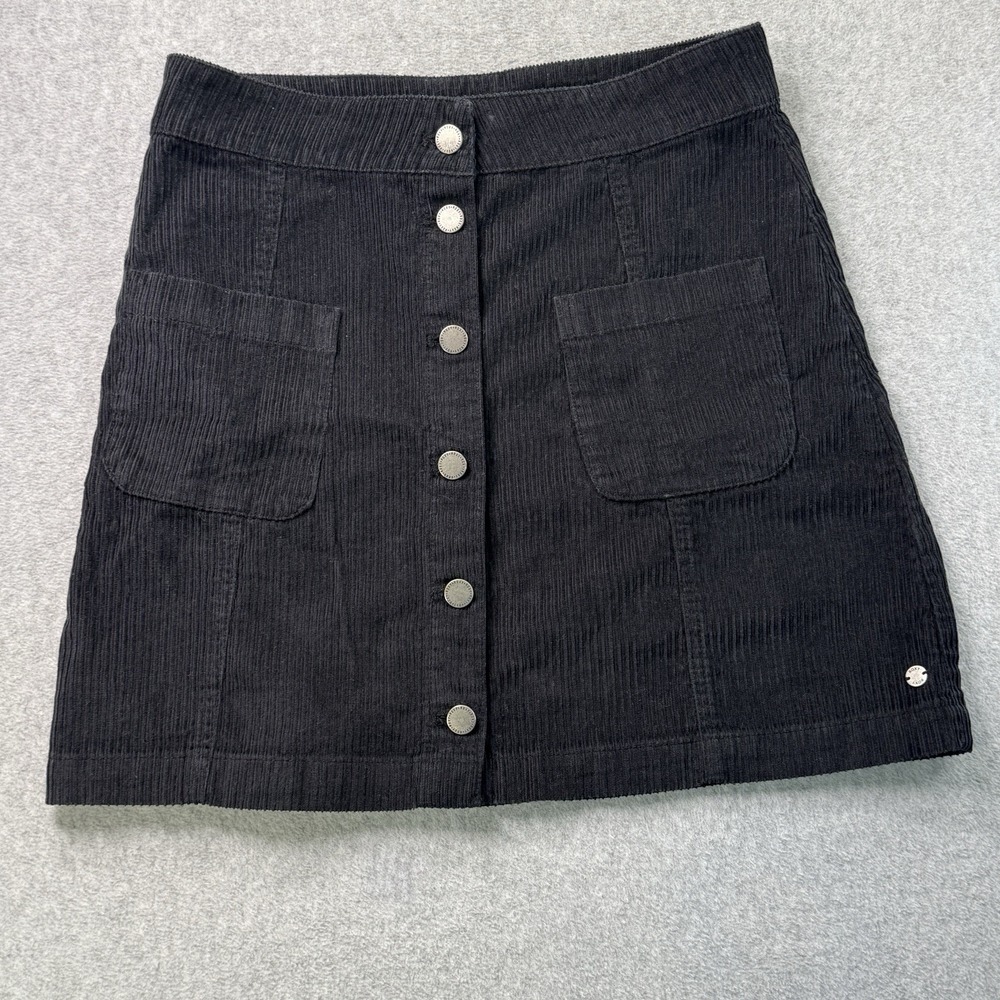 Roxy Black Corduroy Skirt Women's M Button‎ Front Pockets Surf Skate Style